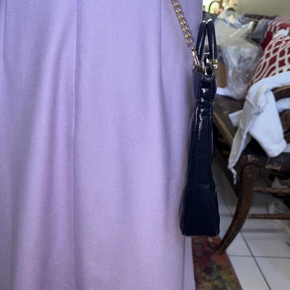 Vintage leather satchel  Crossbody bag  Navy blue  gold tone accents added chain